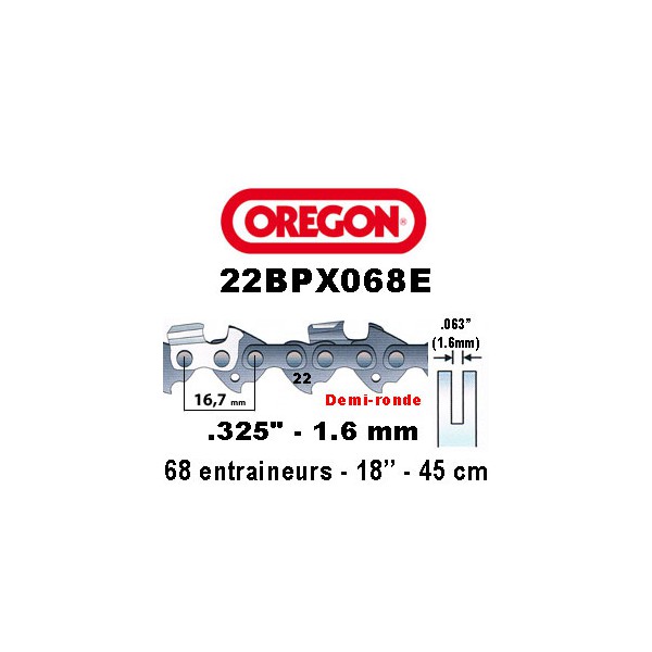 Chaîne de tronçonneuse OREGON 22LPX .325 0.063 1,6mm carrée