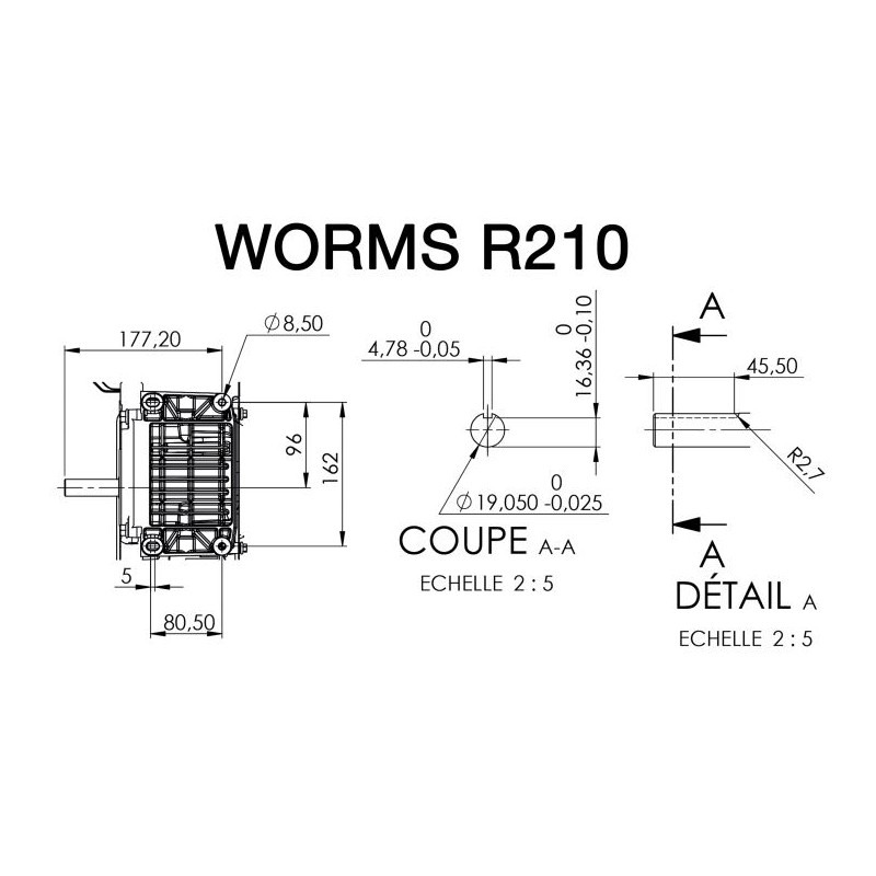 Moteur R210 5.7cv OHV Worms vilebrequin horizontal 19.05mm