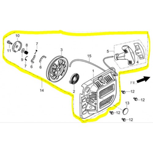 Lanceur complet pour moteur R210 référence 28200-Z440110-H300 d'origine Robin Subaru Worms