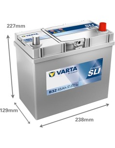Batterie 12V - 45Ah borne + à droite pour voiture VARTA B32