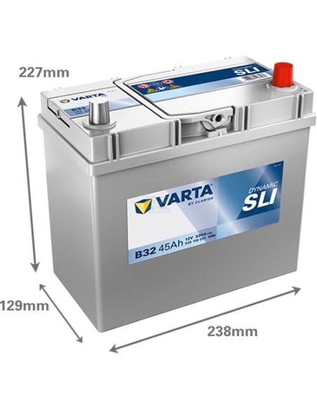 Batterie 12V - 45Ah borne + à droite pour voiture VARTA B32