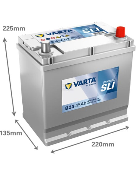 Batterie 12V - 45Ah borne + à droite pour voiture VARTA B23 dynamic SLI